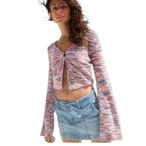 AMERICAN EAGLE OUTFITTERS S Multicolored Knit Keyhole Long Sleeve Crop Top